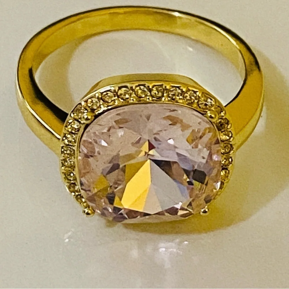 Gorjana New Size 9 Lexi Ring 18k Gold Plated Blush‎ Citrine Crystal Cushion